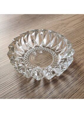 Vintage Lead Crystal Bowl Ashtray KIG Malaysia  6" Diamond Pattern Heavy Thick
